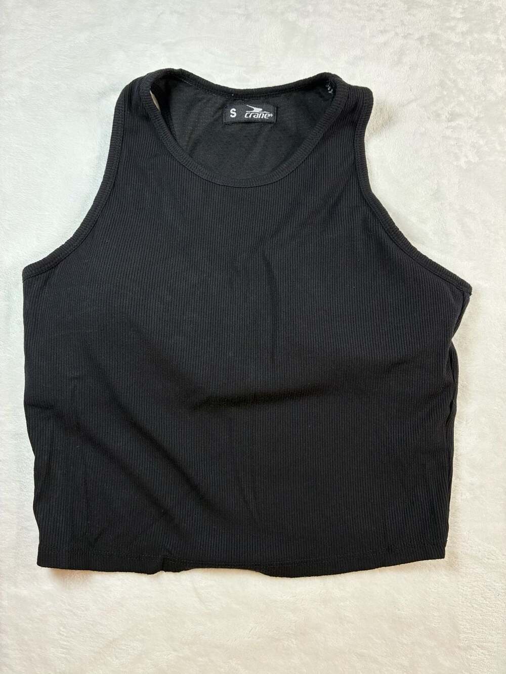 Crane Ribbed Tank Top Size S Black Athletic Activewear Crop Top